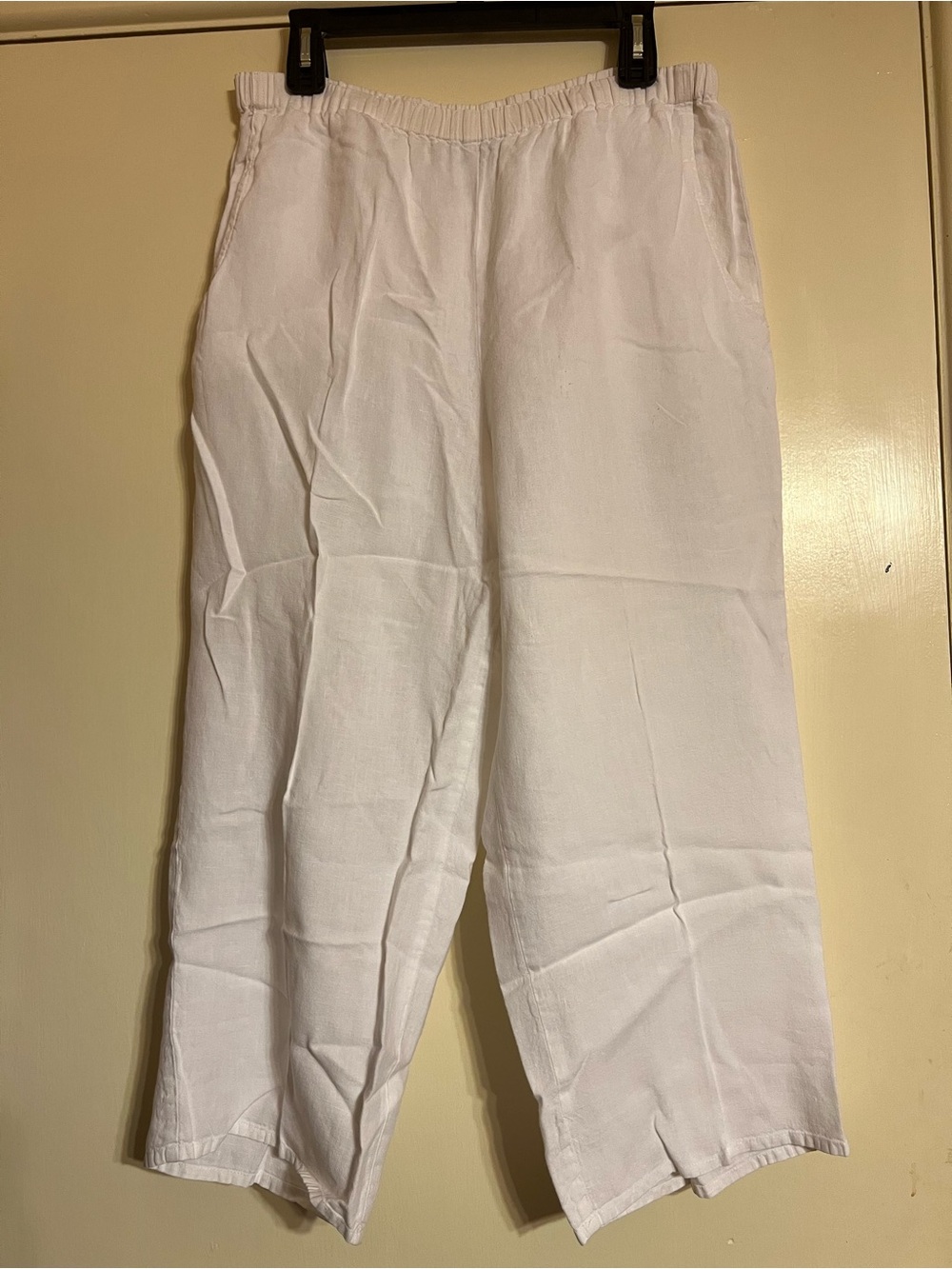 Flax White 100% Linen Pull On Wide Leg High Rise Flood Lagenlook Pants Small